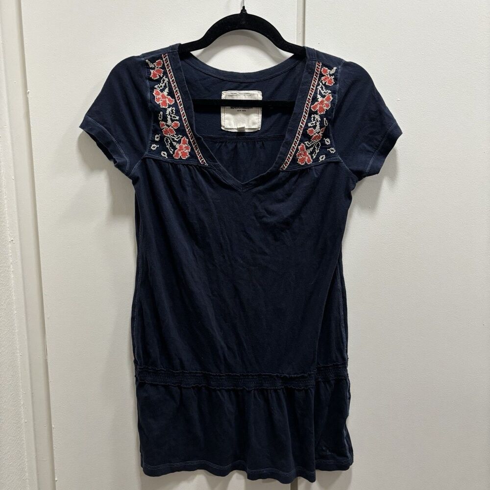 VTG Y2K Abercrombie & Fitch Sz XL Blue Embroidered Baby Top 100% Cotton